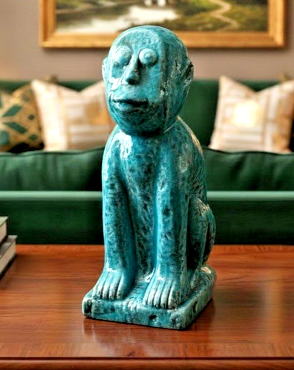 Mud Monkey Cerulean Blue Large Asian Qing 1890's-1910 Repro Chinese 13" 9.5 lbs.
